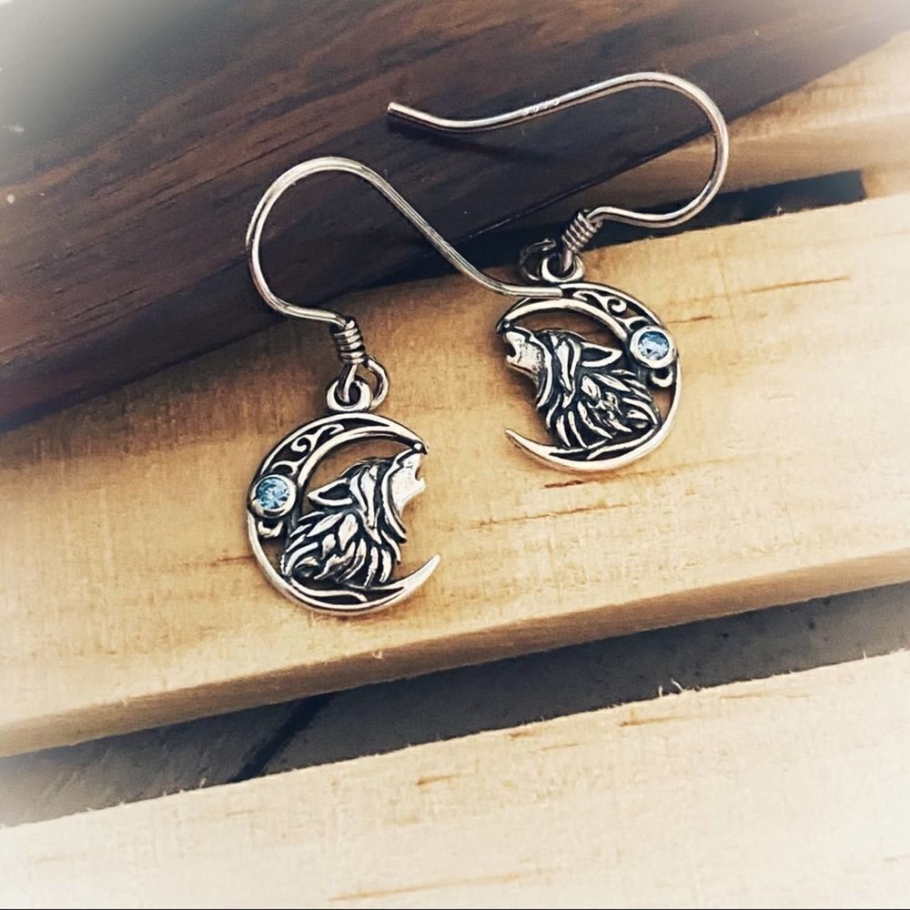 Wolf Moon Sterling Blue Crystal CZ Earrings